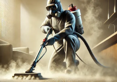 DALL·E 2024-08-30 14.25.39 - A realistic image of steam cleaning in action. The scene shows a professional using a steam cleaner to clean a surface, with visible steam rising as t